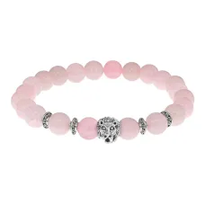 Браслет-амулет Лев с нат. камнем Розовый кварц 8мм BSH-09-15S
