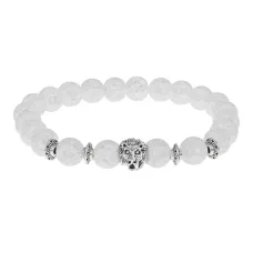Браслет-амулет Лев с синт. камнем Сахарный кварц 8мм BSH-09-16S