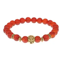 Браслет-амулет Лев с нат. камнем Сердолик 8мм BSH-09-17G