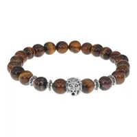 Браслет-амулет Лев с нат. камнем Тигровый глаз 8мм BSH-09-19S