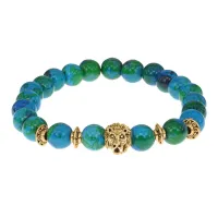Браслет-амулет Лев с синт. камнем Хризоколла 8мм BSH-09-21G
