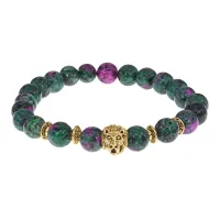 Браслет-амулет Лев с синт. камнем Цоизит 8мм BSH-09-22G