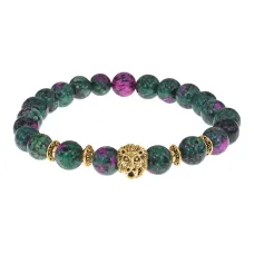 Браслет-амулет Лев с синт. камнем Цоизит 8мм BSH-09-22G