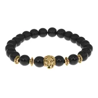 Браслет-амулет Лев с синт. камнем Шунгит 8мм BSH-09-24G