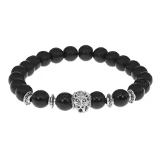 Браслет-амулет Лев с синт. камнем Шунгит 8мм BSH-09-24S