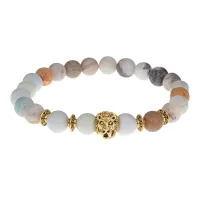 Браслет-амулет Лев с нат.камнем Амазонит 8мм BSH-09-26G