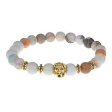 Браслет-амулет Лев с нат.камнем Амазонит 8мм BSH-09-26G