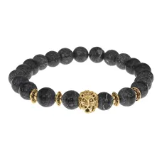 Браслет-амулет Лев с нат. камнем Змеевик 8мм BSH-09-29G