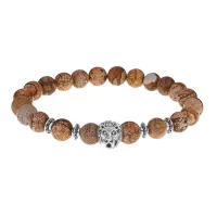 Браслет-амулет Лев с нат. камнем Песочная яшма 8мм BSH-09-30S