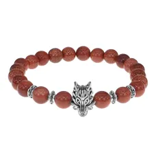 Браслет-амулет Волк с синт. камнем Коричневый авантюрин 8мм BSH-10-01S