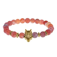 Браслет-амулет Волк с нат. камнем Африканский агат 8мм BSH-10-04G