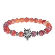 Браслет-амулет Волк с нат. камнем Африканский агат 8 мм BSH-10-04S