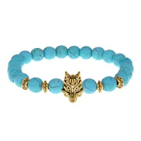 Браслет-амулет Волк с синт. камнем Бирюза 8 мм BSH-10-05G