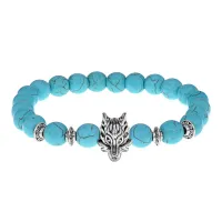 Браслет-амулет Волк с синт. камнем Бирюза 8мм BSH-10-05S