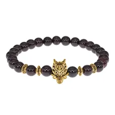 Браслет-амулет Волк с нат. камнем Гранат 8мм BSH-10-06G