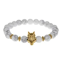 Браслет-амулет Волк с нат. камнем Кахолонг 8мм BSH-10-07G