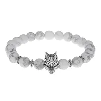 Браслет-амулет Волк с нат. камнем Кахолонг 8мм BSH-10-07S