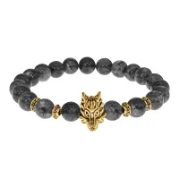 Браслет-амулет Волк с нат.камнем Лабрадор 8мм BSH-10-08G