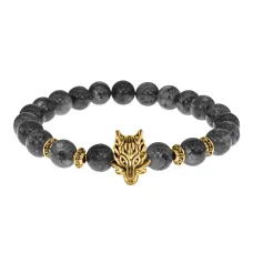 Браслет-амулет Волк с нат.камнем Лабрадор 8мм BSH-10-08G