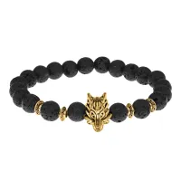 Браслет-амулет Волк с нат. камнем Лава 8мм BSH-10-09G