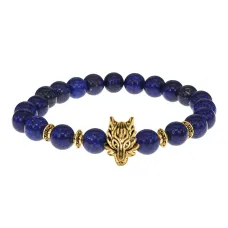 Браслет-амулет Волк с нат. камнем Лазурит 8 мм BSH-10-10G