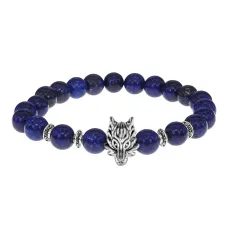 Браслет-амулет Волк с нат. камнем Лазурит 8мм BSH-10-10S
