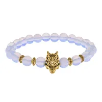 Браслет-амулет Волк с синт. камнем Лунный камень 8мм BSH-10-11G