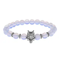 Браслет-амулет Волк с синт. камнем Лунный камень 8мм BSH-10-11S