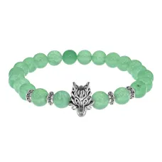 Браслет-амулет Волк с нат. камнем Нефрит 8мм BSH-10-13S