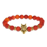 Браслет-амулет Волк с нат. камнем Сердолик 8мм BSH-10-17G