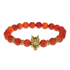 Браслет-амулет Волк с нат. камнем Сердолик 8мм BSH-10-17G