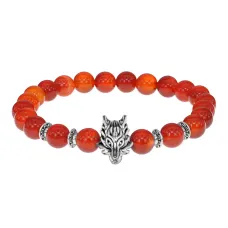 Браслет-амулет Волк с нат.камнем Сердолик 8мм BSH-10-17S