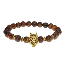 Браслет-амулет Волк с нат.камнем Тигровый глаз 8мм BSH-10-19G