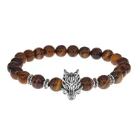 Браслет-амулет Волк с нат. камнем Тигровый глаз 8мм BSH-10-19S