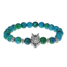 Браслет-амулет Волк с синт. камнем Хризоколла 8мм BSH-10-21S