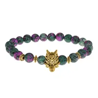 Браслет-амулет Волк с синт. камнем Цоизит 8мм BSH-10-22G