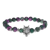 Браслет-амулет Волк с синт. камнем Цоизит 8 мм BSH-10-22S