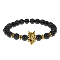 Браслет-амулет Волк с нат. камнем Черный агат 8мм BSH-10-23G