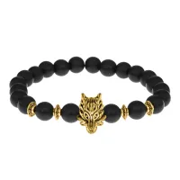 Браслет-амулет Волк с синт. камнем Шунгит 8 мм BSH-10-24G