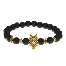 Браслет-амулет Волк с синт. камнем Шунгит 8 мм BSH-10-24G