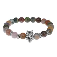 Браслет-амулет Волк с нат. камнем Яшма 8мм BSH-10-25S