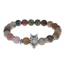 Браслет-амулет Волк с нат. камнем Яшма 8мм BSH-10-25S