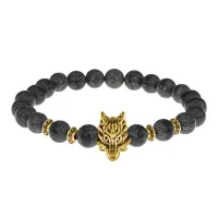 Браслет-амулет Волк с нат. камнем Змеевик 8мм BSH-10-29G