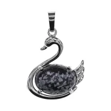 Кулон Лебедь, 3,5х2,5см, обсидиан BJK451-01