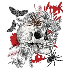 Термонаклейка Череп, цветы и насекомые, 9,5х7,5см NKT015