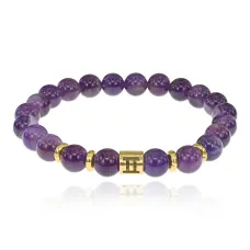 Браслет Знаки Зодиака - Близнецы с нат.камнем Аметист 8мм BSZ02-03