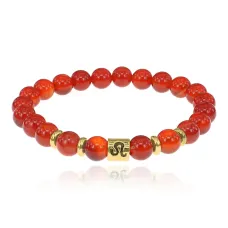 Браслет Знаки Зодиака - Лев с нат.камнем Сердолик 8мм BSZ02-05
