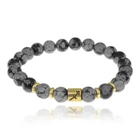 Браслет Знаки Зодиака - Стрелец с нат.камнем Снежный обсидиан 8мм BSZ02-09