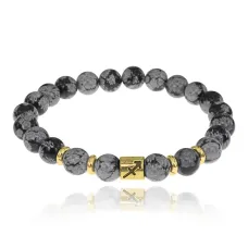 Браслет Знаки Зодиака - Стрелец с нат.камнем Снежный обсидиан 8мм BSZ02-09