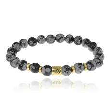 Браслет Знаки Зодиака - Водолей с нат.камнем Обсидиан 8мм BSZ02-11